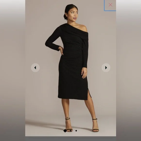 Dresses | Nwt Black Midi Dress With Asymmetrical Neckline And Ruching At  Waist | Poshmark